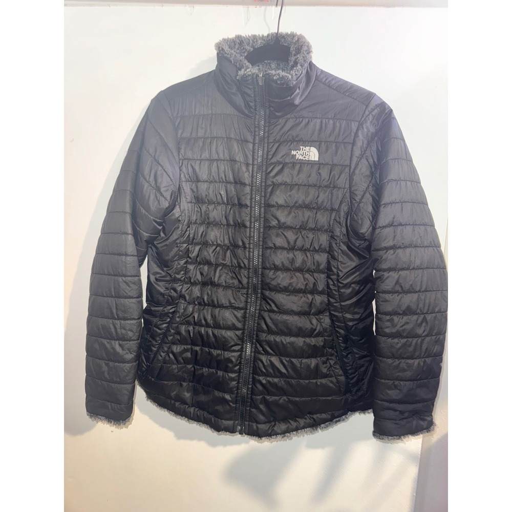 The North Face Girls Reversible Mossbud Swirl Jacket Black Grey XL 18 Puffer